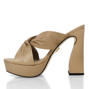 THALIA 125 - Beige Regina Romero High Heel Platform Sandal Shoe for Women in Leather