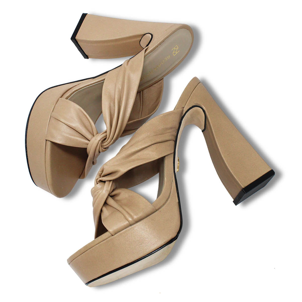 THALIA 125 - Beige Regina Romero High Heel Platform Sandal Shoe for Women in Leather