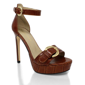 TROPEZ 135 - Cafe Regina Romero High Heel Platform Sandal Shoe for Women in Leather