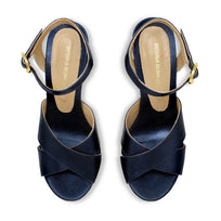 VENUS 120 - Azul Metalico Regina Romero Zapato Sandalia Plataforma Tacon Alto Para Dama en Piel
