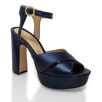 VENUS 120 - Azul Metalico Regina Romero Zapato Sandalia Plataforma Tacon Alto Para Dama en Piel