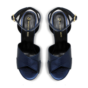 VENUS 120 - Azul Metalico Regina Romero Zapato Sandalia Plataforma Tacon Alto Para Dama en Piel
