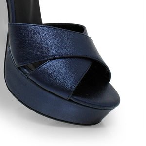 VENUS 120 - Azul Metalico Regina Romero Zapato Sandalia Plataforma Tacon Alto Para Dama en Piel