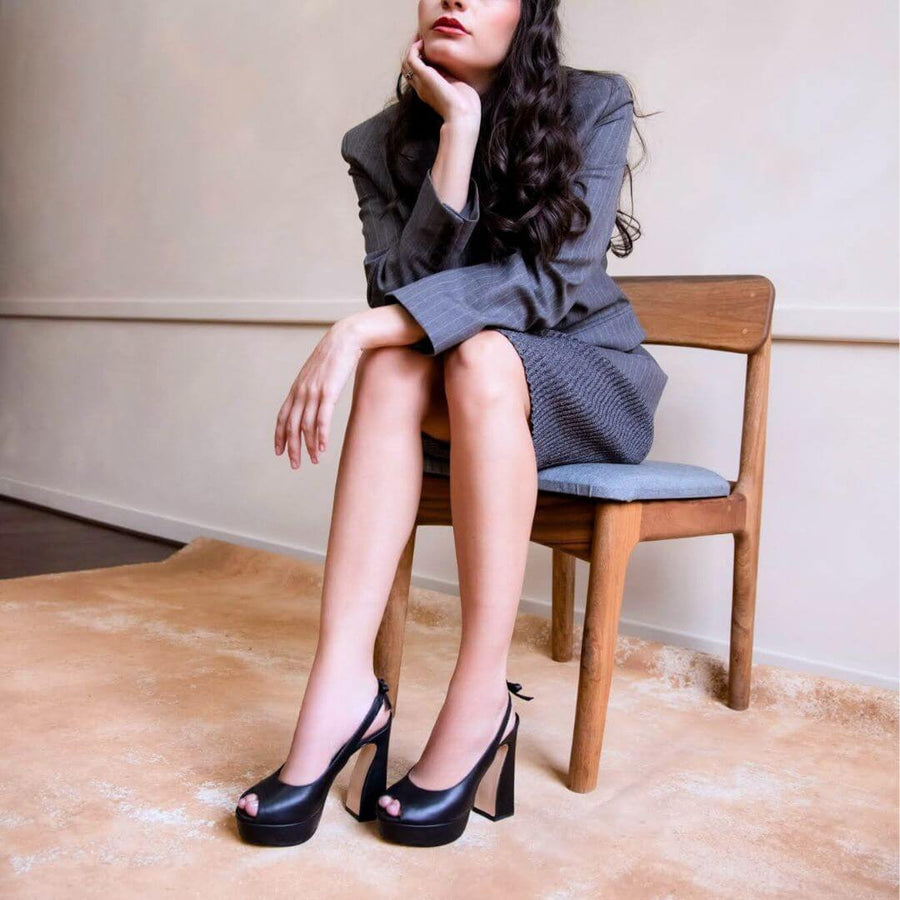 VICENZA 125 - Negro Regina Romero Zapato Sandalia Plataforma Tacon Alto Para Dama en Piel