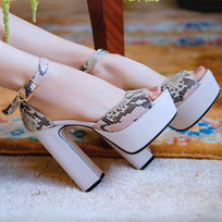 MARCE 135 - Beige Regina Romero Zapato Sandalia Plataforma Tacon Alto Para Dama en Piel
