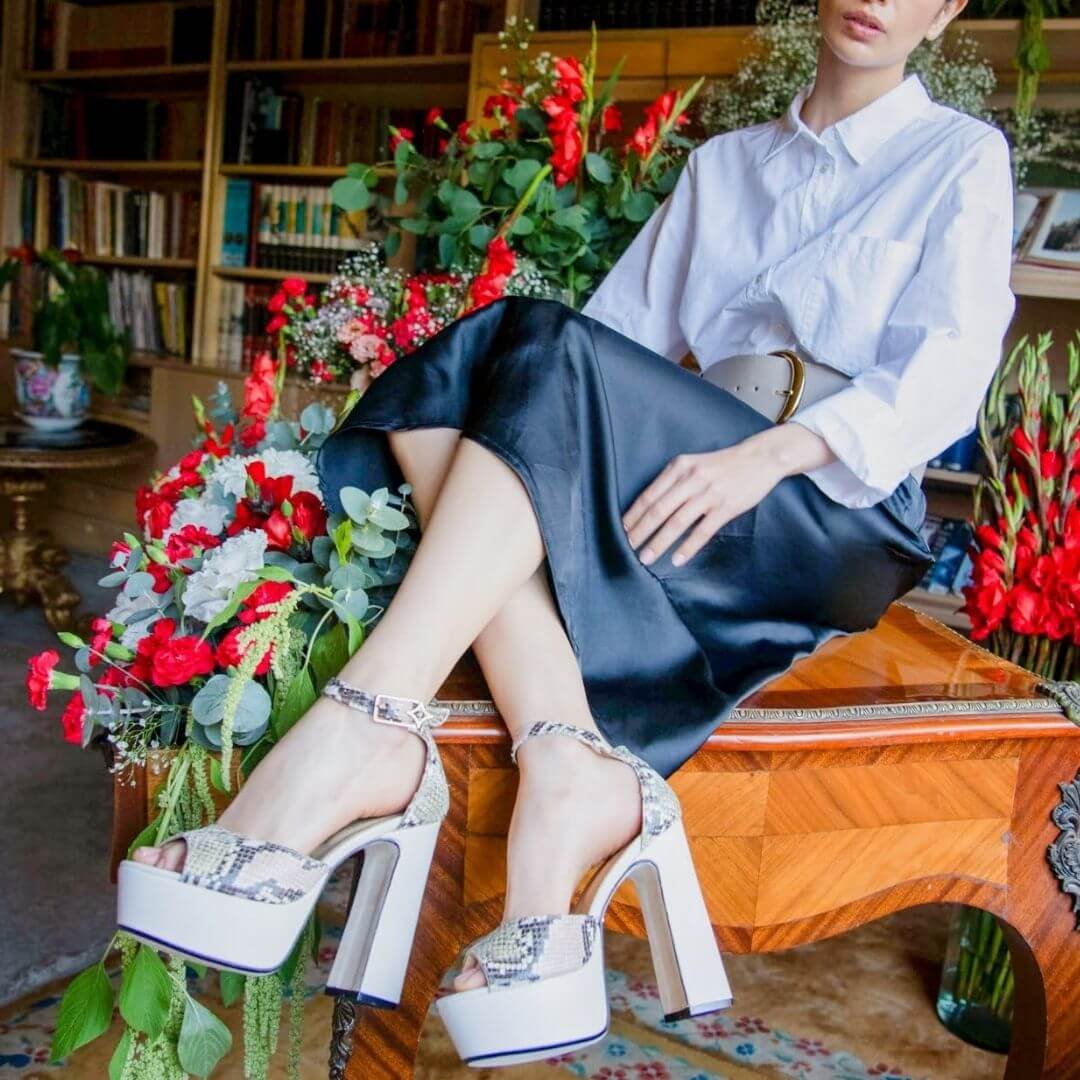 MARCE 135 - Beige Regina Romero Zapato Sandalia Plataforma Tacon Alto Para Dama en Piel
