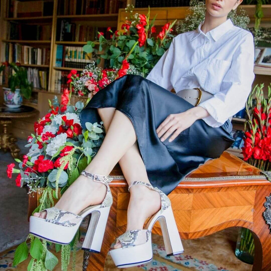 MARCE 135 - Beige Regina Romero Zapato Sandalia Plataforma Tacon Alto Para Dama en Piel
