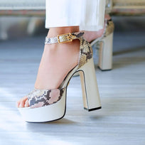 MARCE 135 - Beige Regina Romero Zapato Sandalia Plataforma Tacon Alto Para Dama en Piel