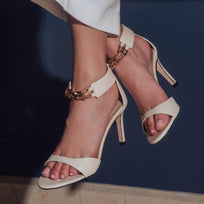 LORENA 85 - Latte Regina Romero High Heel Sandal Shoe for Women in Leather