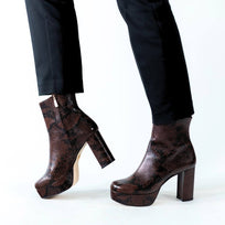 ELSA 135 - Cafe Regina Romero High Heeled Platform Ankle Boot Shoe for Lady in Leather