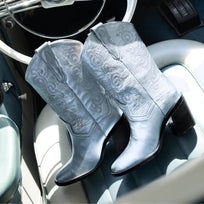 ANETTE 60 - Silver Regina Romero Low Heel Ankle Boot Shoe for Women in Leather