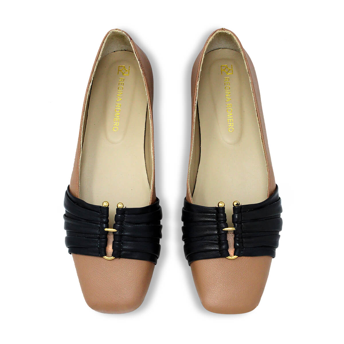 GINNY - Camel Regina Romero Zapato Flat Balerina de Piso Para Dama en Piel