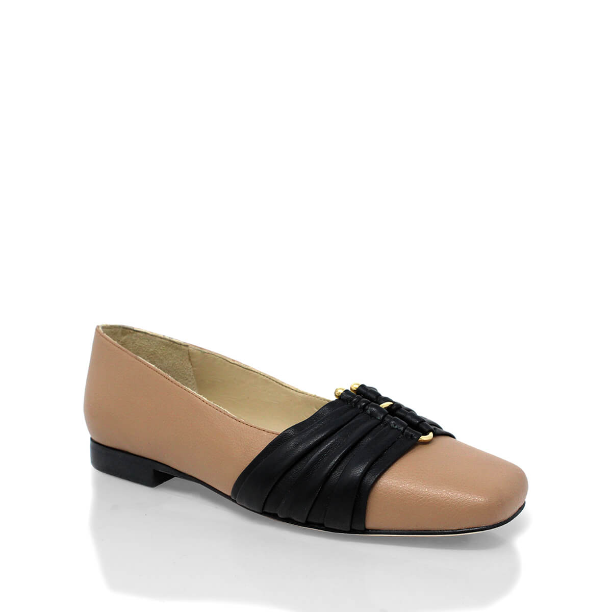 GILDA - Black and Chai Regina Romero Flat Ballerina Shoe for Lady in Leather