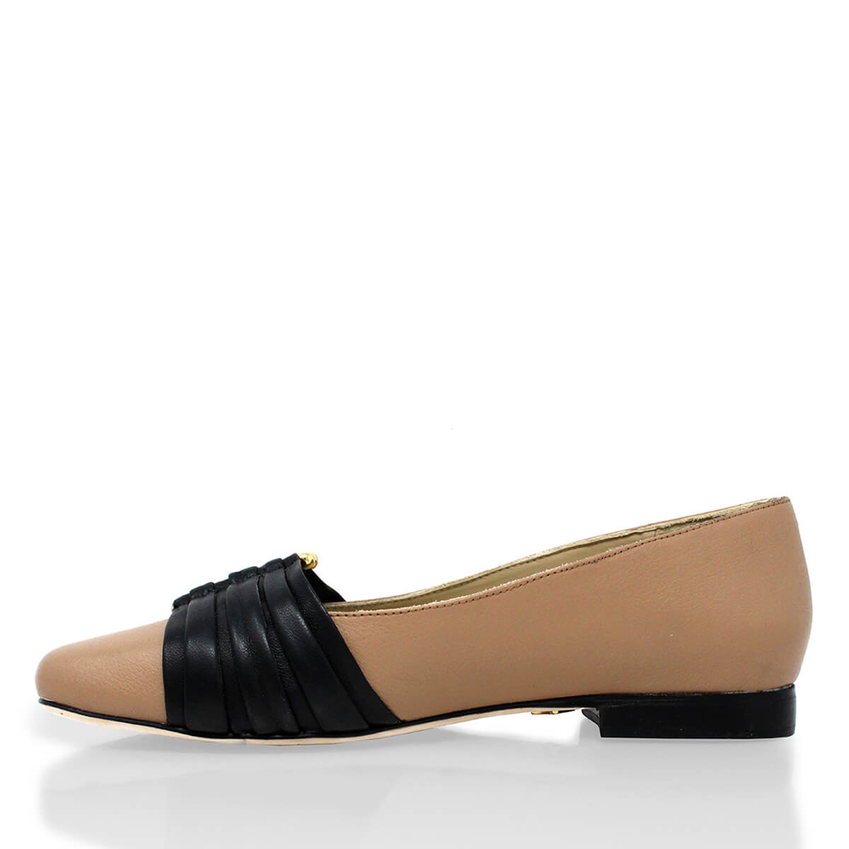 GILDA - Black and Chai Regina Romero Flat Ballerina Shoe for Lady in Leather