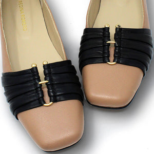 GILDA - Black and Chai Regina Romero Flat Ballerina Shoe for Lady in Leather