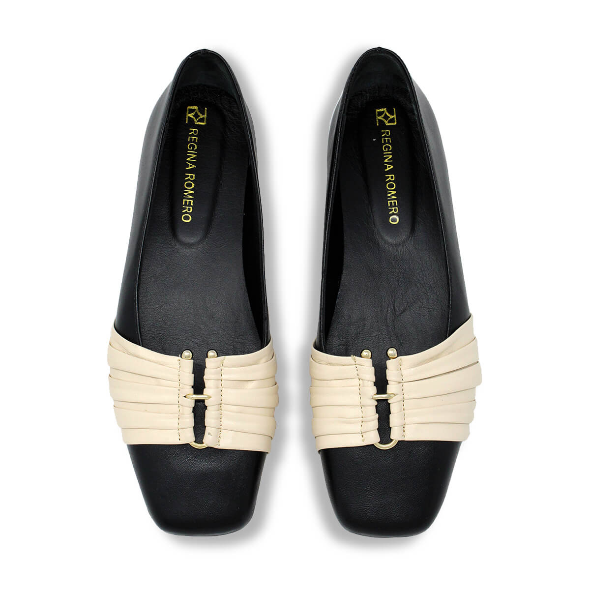 GINNY - Negro Regina Romero Zapato Flat Balerina de Piso Para Dama en Piel