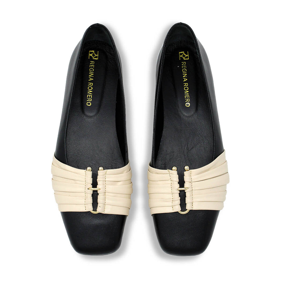 GILDA - Black and Chai Regina Romero Flat Ballerina Shoe for Lady in Leather
