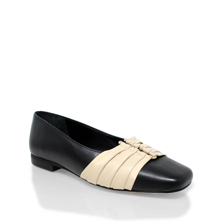 GILDA - Black and Chai Regina Romero Flat Ballerina Shoe for Lady in Leather