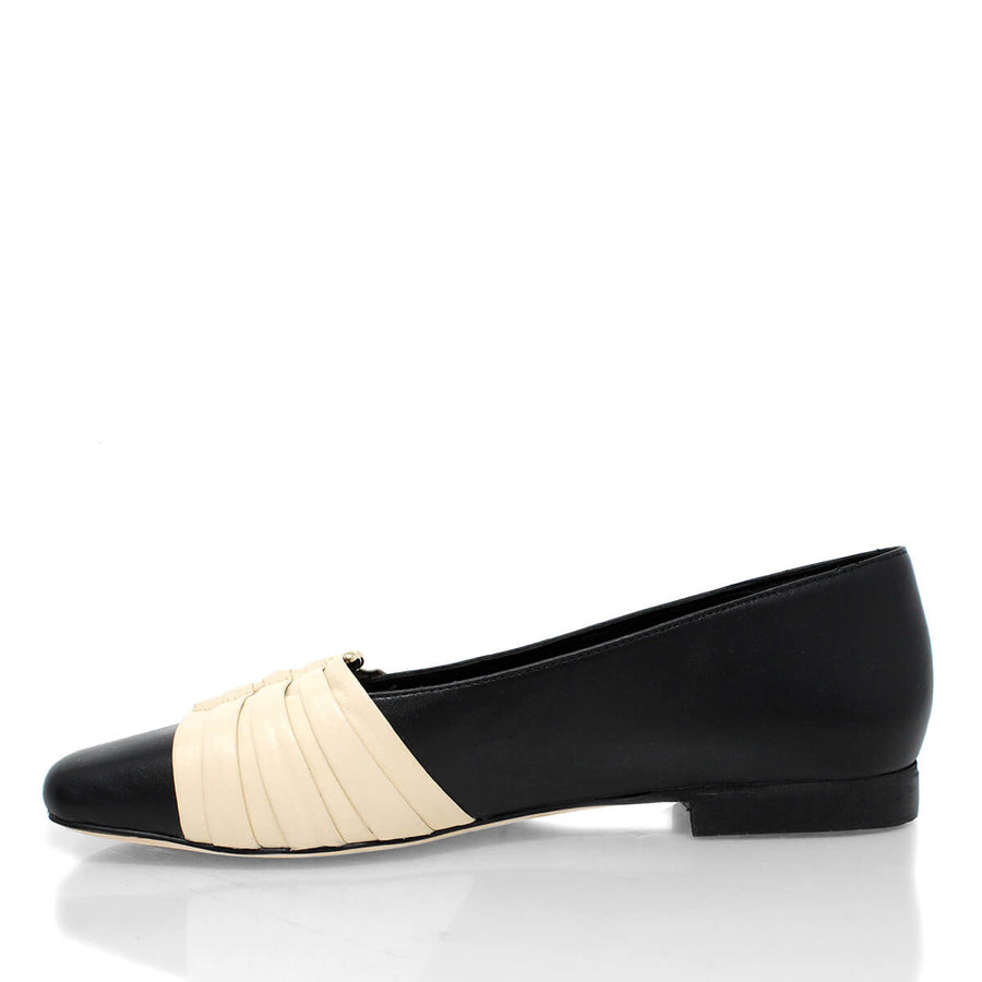 GILDA - Black and Chai Regina Romero Flat Ballerina Shoe for Lady in Leather