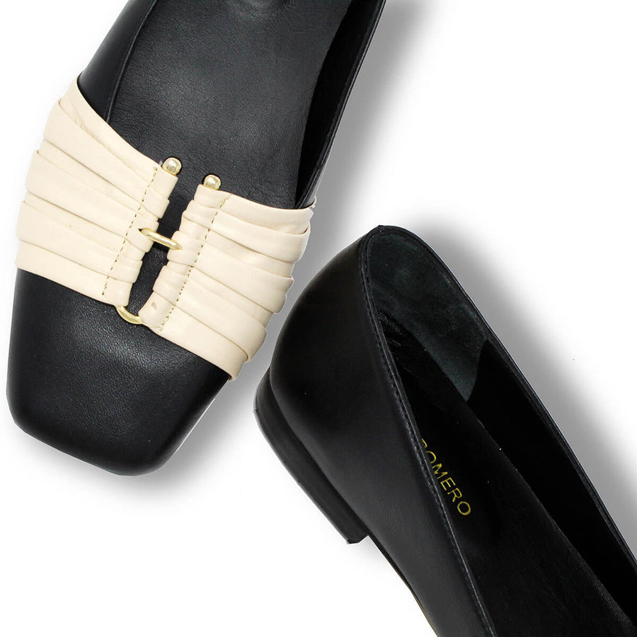 GILDA - Black and Chai Regina Romero Flat Ballerina Shoe for Lady in Leather