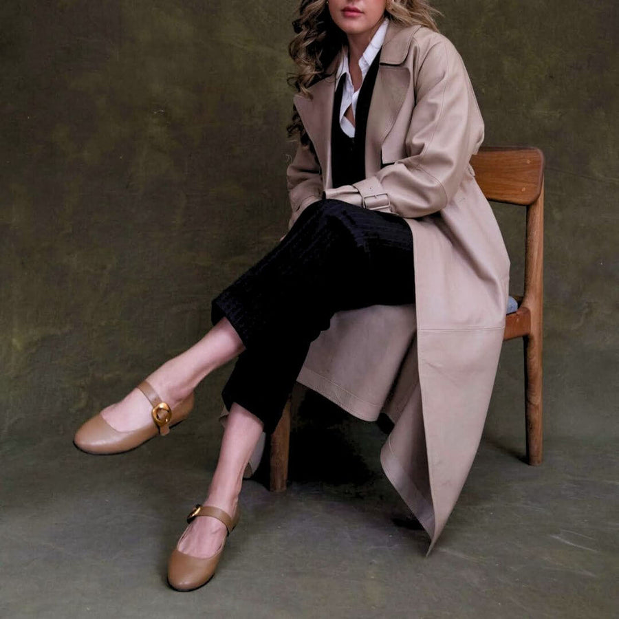 LOLA - Mocha Regina Romero Zapato Flat Balerina de Piso Para Dama en Piel