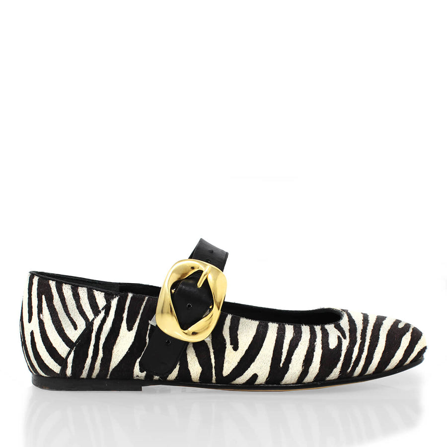LOLA - Negro Print Regina Romero Zapato Flat Balerina de Piso Para Dama en Piel