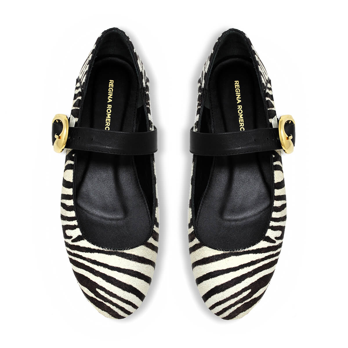 LOLA - Negro Print Regina Romero Zapato Flat Balerina de Piso Para Dama en Piel
