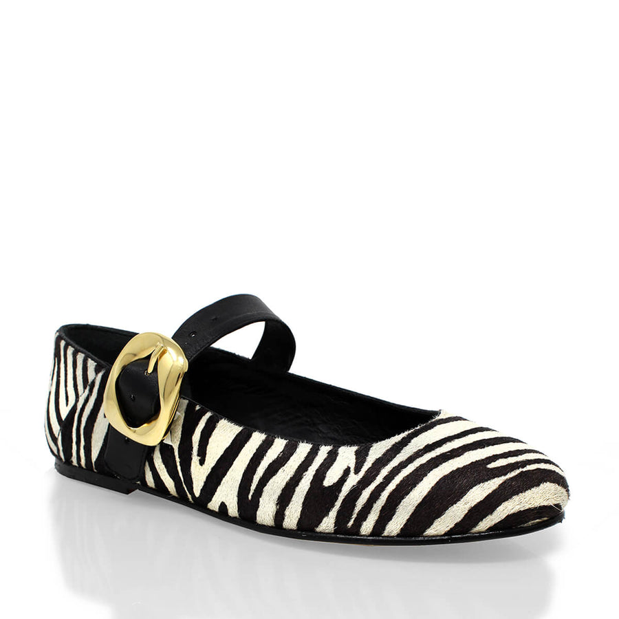 LOLA - Negro Print Regina Romero Zapato Flat Balerina de Piso Para Dama en Piel