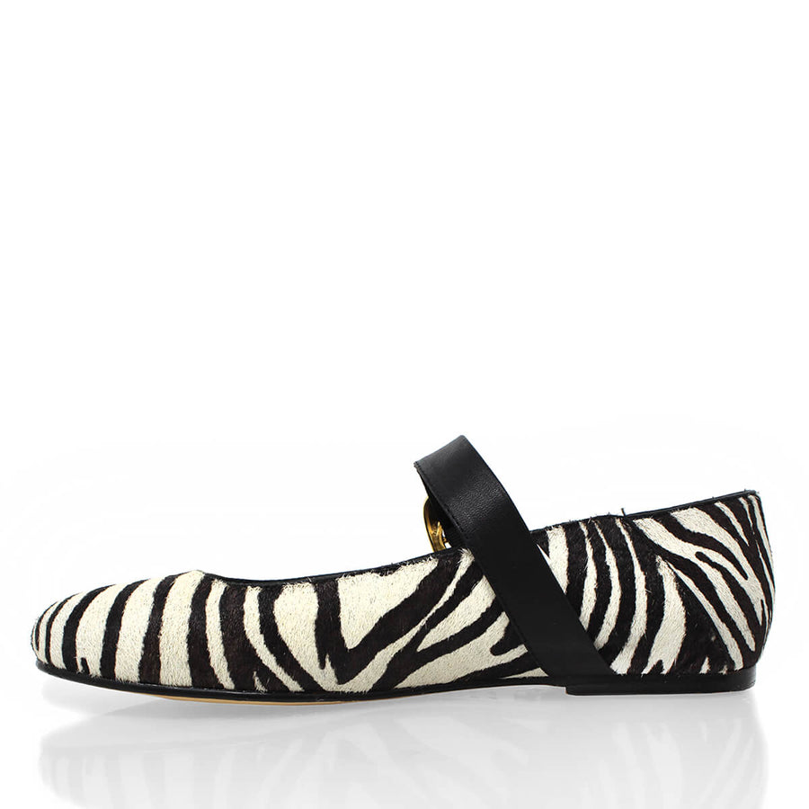 LOLA - Negro Print Regina Romero Zapato Flat Balerina de Piso Para Dama en Piel