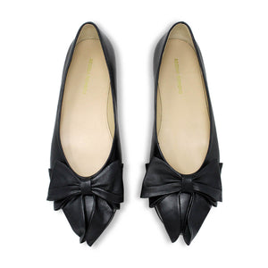 LULU - Black Regina Romero Flat Ballerina Shoe for Women in Leather