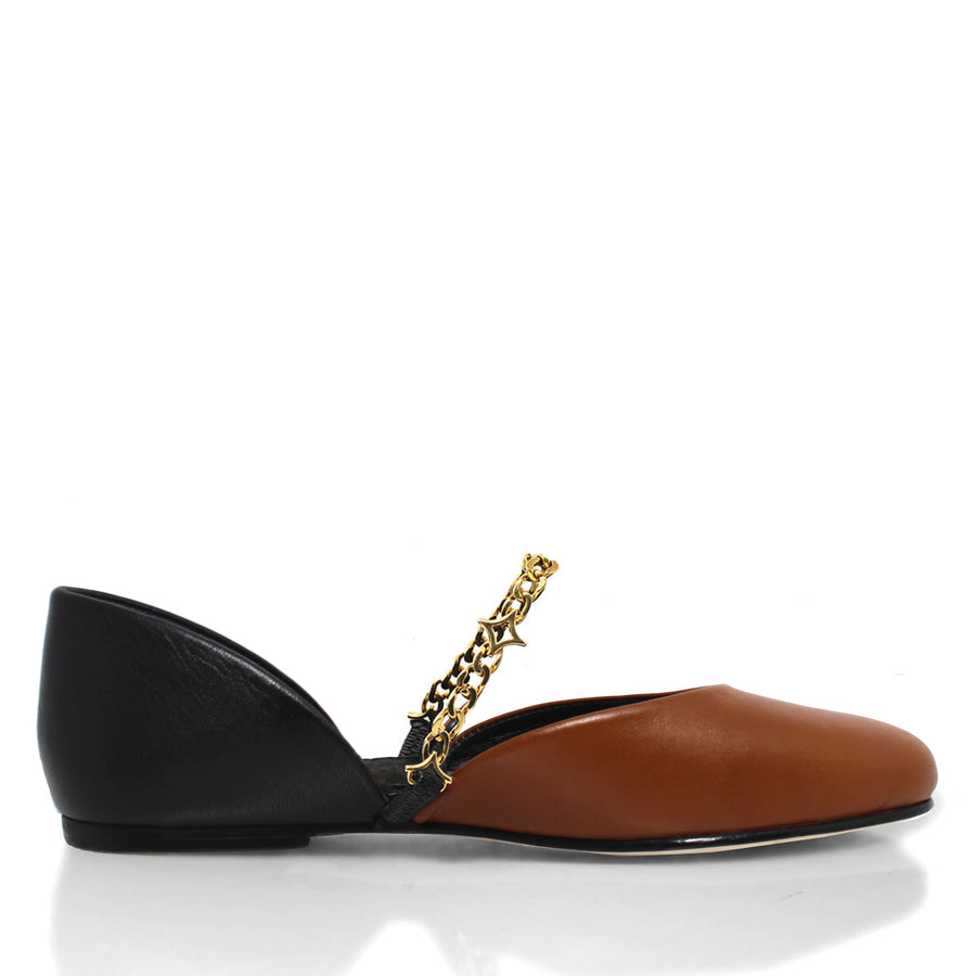 NAOMI - Tan y Negro Regina Romero Zapato Flat Balerina de Piso Para Dama en Piel
