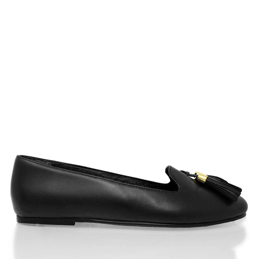 POLINA - Negro Regina Romero Zapato Flat Balerina de Piso Para Dama en Piel
