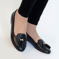POLINA - Negro Regina Romero Zapato Flat Balerina de Piso Para Dama en Piel