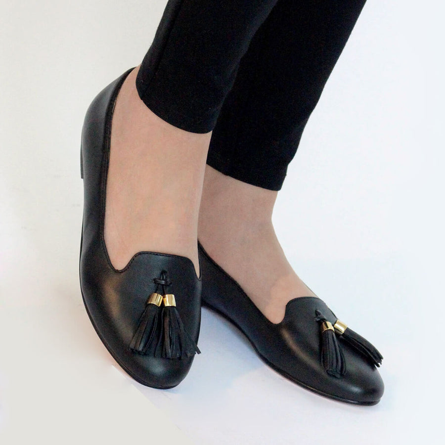 POLINA - Negro Regina Romero Zapato Flat Balerina de Piso Para Dama en Piel