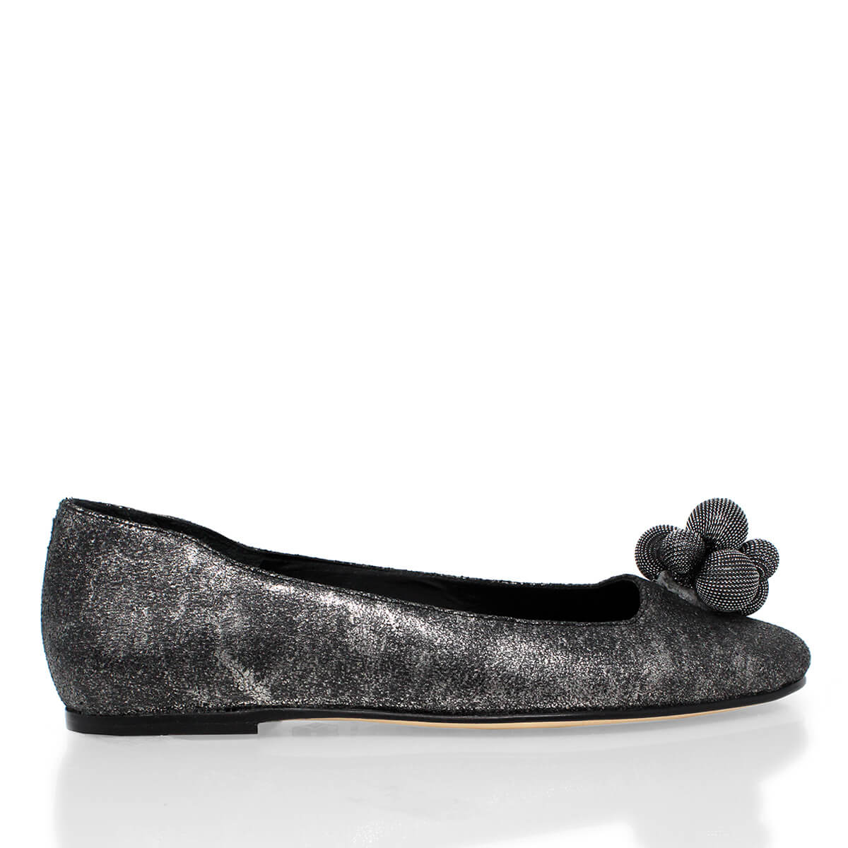 TOM - Metallic Gray Regina Romero Flat Ballerina Shoe for Women in Leather