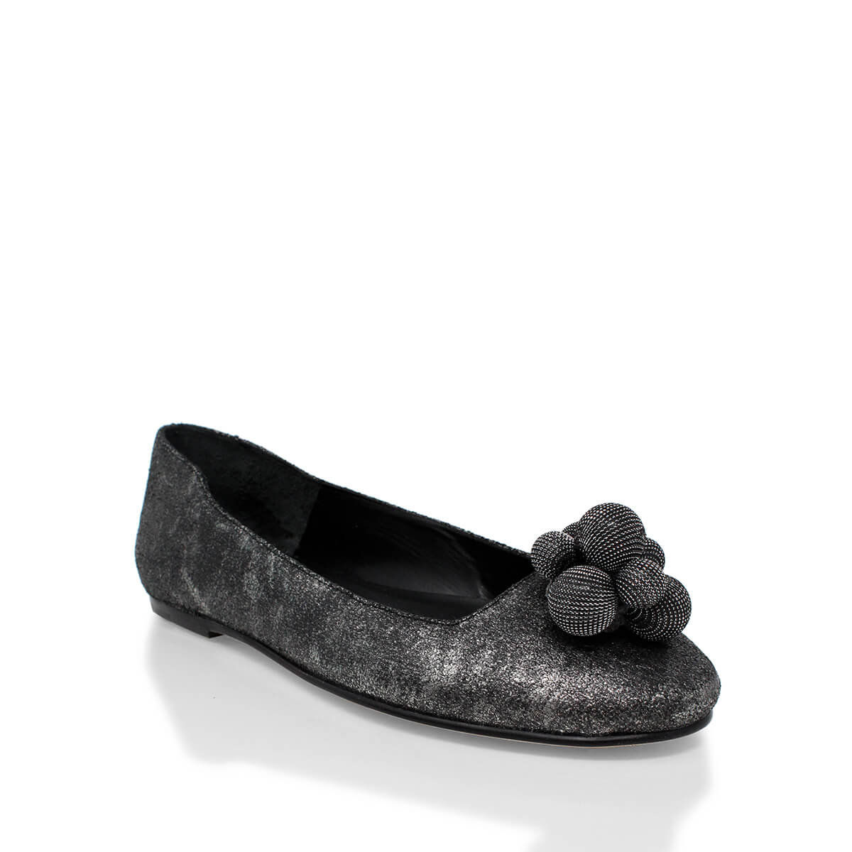 TOM - Metallic Gray Regina Romero Flat Ballerina Shoe for Women in Leather