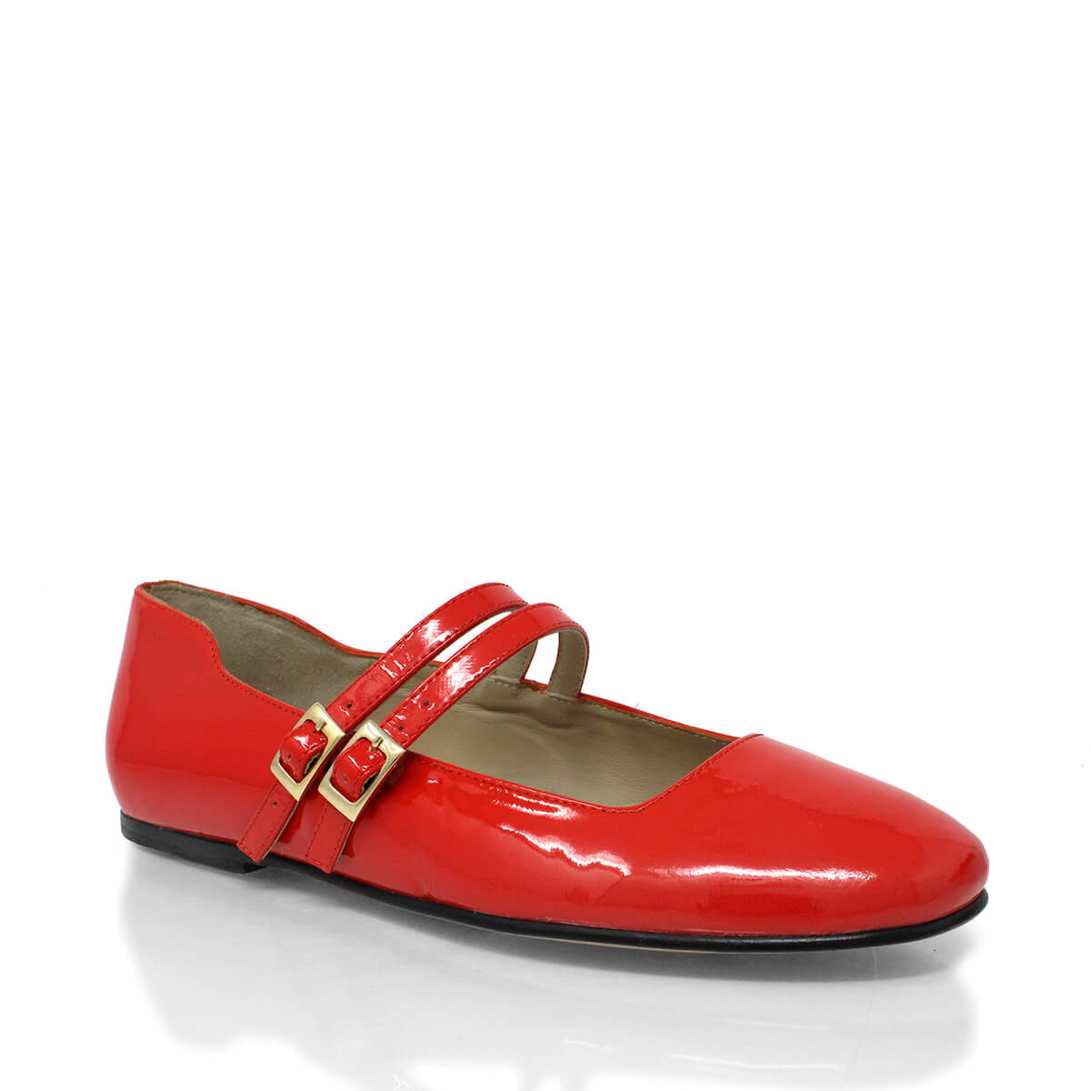 VIOLET - Geranium Red Patent Leather Regina Romero Flat Ballerina Shoe for Women in Leather