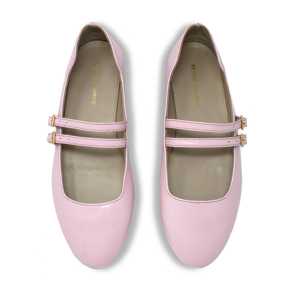 VIOLET - Pink Patent Leather Regina Romero Flat Ballerina Shoe for Women in Leather