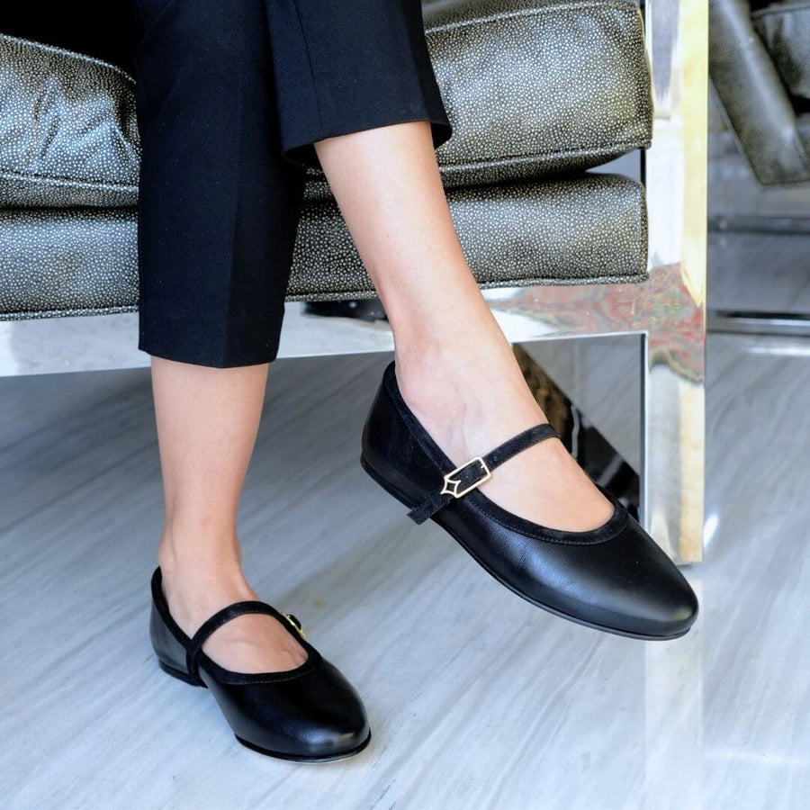 CLAIRE - Negro Regina Romero Zapato Flat Balerina de Piso Para Dama en Piel