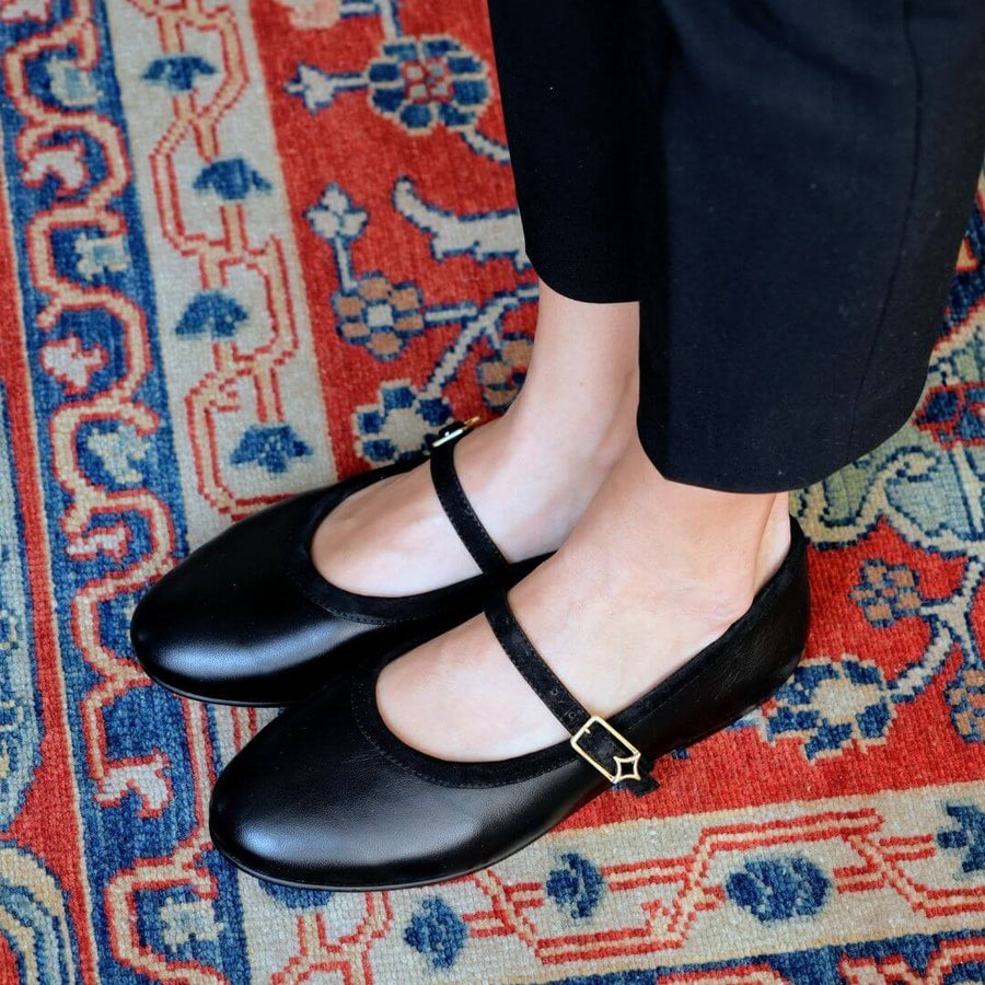 CLAIRE - Negro Regina Romero Zapato Flat Balerina de Piso Para Dama en Piel