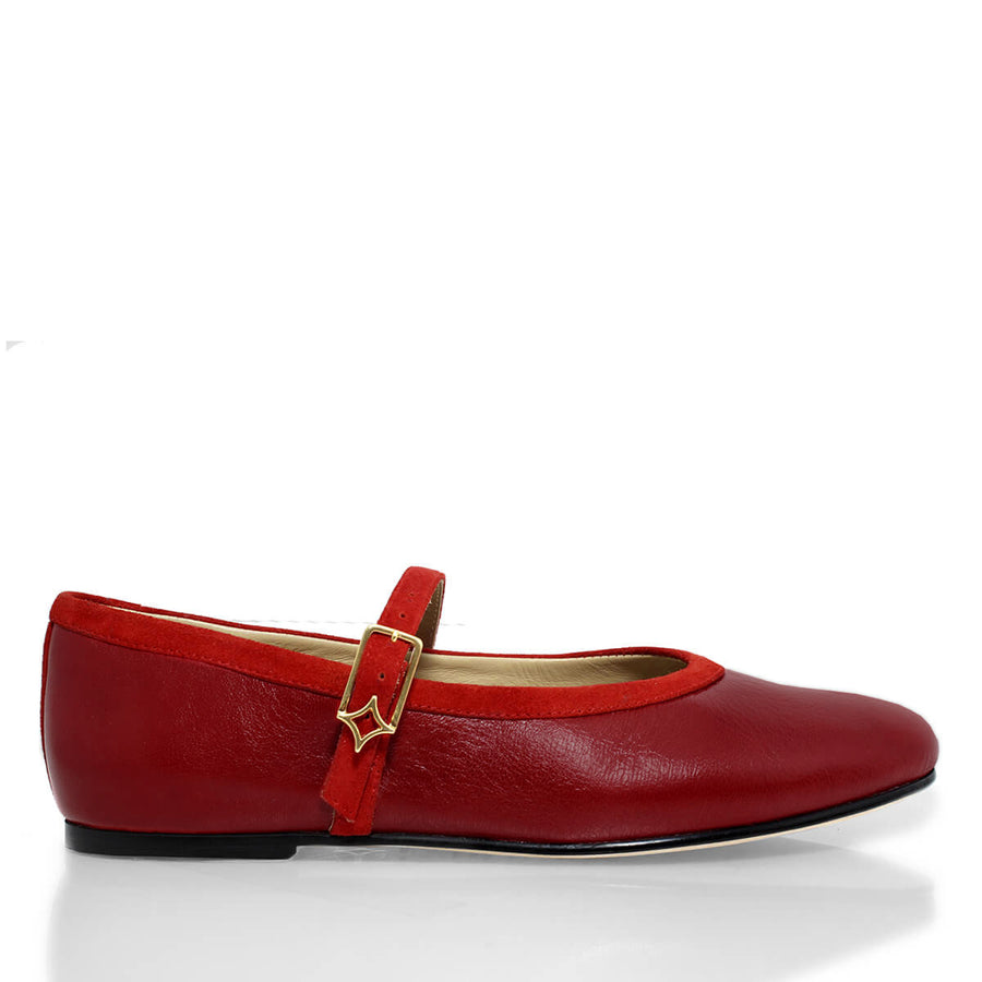 CLAIRE - Rojo Regina Romero Zapato Flat Balerina de Piso Para Dama en Piel