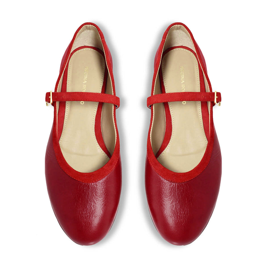 CLAIRE - Rojo Regina Romero Zapato Flat Balerina de Piso Para Dama en Piel