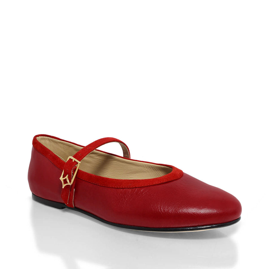 CLAIRE - Rojo Regina Romero Zapato Flat Balerina de Piso Para Dama en Piel
