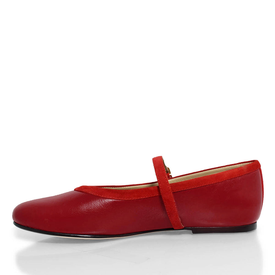 CLAIRE - Rojo Regina Romero Zapato Flat Balerina de Piso Para Dama en Piel