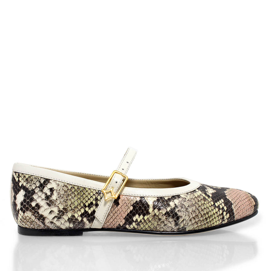 CLAIRE - Beige Regina Romero Zapato Flat Balerina de Piso Para Dama en Piel