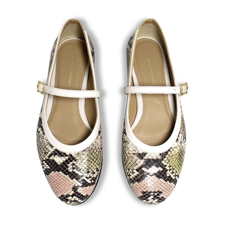CLAIRE - Beige Regina Romero Zapato Flat Balerina de Piso Para Dama en Piel