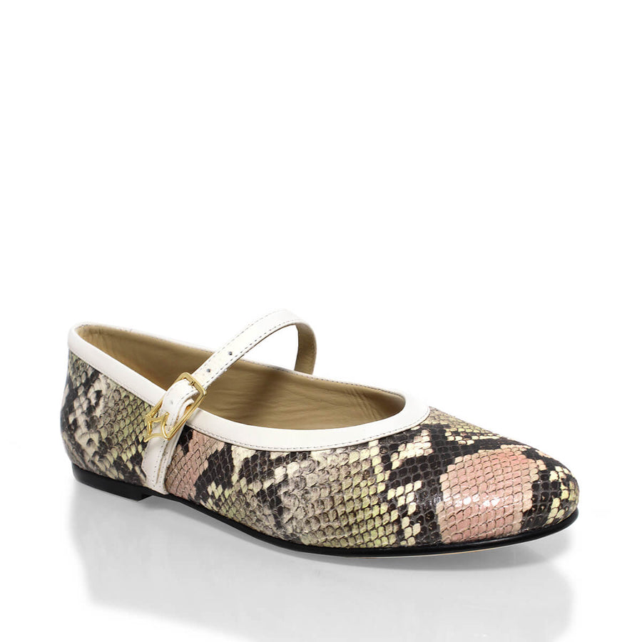 CLAIRE - Beige Regina Romero Zapato Flat Balerina de Piso Para Dama en Piel