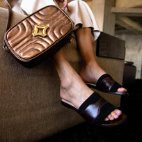 GISELLE - Black Regina Romero Flat Mule Shoe for Lady in Leather