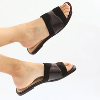 GISELLE - Black Regina Romero Flat Mule Shoe for Lady in Leather