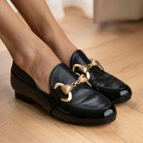 RANDY - Negro Regina Romero Zapato Mocasin de Piso Para Dama en Piel
